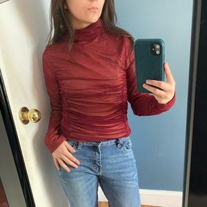 Cider Pink/Red Ruched Mesh Shirt